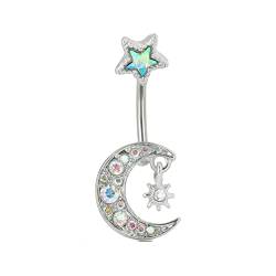 Gualiy Bauchnabelpiercing Chirurgenstahl mit Anhänger Mond Stern mit Zirkonia Nabelpiercing Anhänger Silber von Gualiy