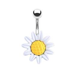 Gualiy Bauchnabelpiercing Edelstahl Sonnenblume Bauchnabelpiercing für Damen Weiß von Gualiy