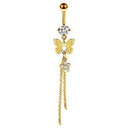 Gualiy Bauchnabelpiercing aus Edelstahl Schmetterling Form und Rund mit Weiß Zirkonia Bauchnabelpiercing Frauen Gold von Gualiy