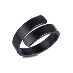 Gualiy Damen Ringe Edelstahl, Schwarz Ringe Damen Offener Ring Breit 4.5mm Ring Größe 52 (16.6) von Gualiy