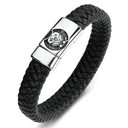 Gualiy Edelstahl Armband 316L, Herren Schmuck Leder Armband Schwarz Armband mit Eule 16.5CM Herren Armband Punk von Gualiy
