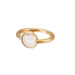 Gualiy Edelstahl Damen Ring, Ehering Damen Gold Rund und Herz mit Zirkonia Ring Größe 57 (18.1) von Gualiy