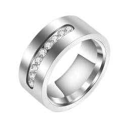 Gualiy Edelstahl Herren Ring, Silber Eheringe Freundschaftsringe 8MM Ring mit Zirkonia Ring Größe 57 (18.1) von Gualiy