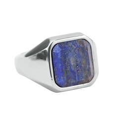 Gualiy Edelstahl Herren Ring, Silber Verlobungsringe für Herren Siegelring mit Lapis Lazuli Ringe Größe 52 (16.6) von Gualiy