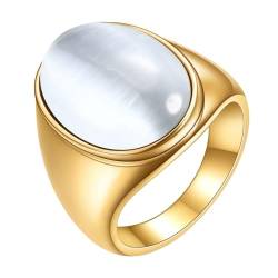 Gualiy Edelstahl Männer Ringe, Gold Eheringe Freundschaftsringe Ringe 23MM Ring mit Oval Weiß Stein Ring Größe 60 (19.1) von Gualiy