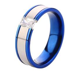Gualiy Edelstahl Ring Männer, Blau Silber Eheringe Partnerringe 6MM Zweifarbig Ring mit Rechteck Zirkonia Ringe Größe 52 (16.6) von Gualiy