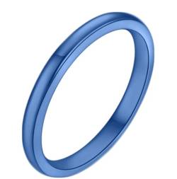 Gualiy Edelstahl Ring für Herren, Blau Verlobungsring Für Damen 2MM Hochglanzpoliert Rund Ringe Größe 60 (19.1) von Gualiy
