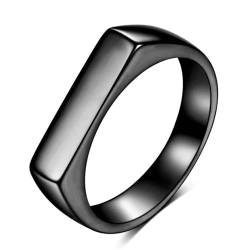 Gualiy Edelstahl Ring für Männer, Schwarz Trauringe Eheringe 4MM Poliert Rechteck Form Ring Größe 49 (15.6) von Gualiy