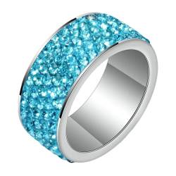 Gualiy Edelstahl Ring für Männer, Silber Eheringe Freundschaftsringe 8MM Ring mit Rund Form Himmelblau Zirkonia Ringe Größe 60 (19.1) von Gualiy