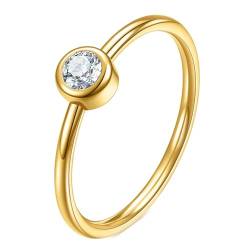 Gualiy Edelstahl Ringe Herren, Gold Damen Ringe Ehering 2MM Ring mit Rund Zirkonia Ringe Größe 57 (18.1) von Gualiy