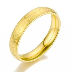 Gualiy Edelstahl Ringe Partnerringe, Vertrauensring aus 316L Edelstahl mit 4MM Vintage Blumenmuster Ring für Herren und Damen Gold, Größe 60 (19.1) von Gualiy
