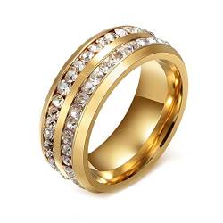 Gualiy Edelstahl Ringe für Herren, Ringe Gold Männer 2 Reihiger Zirkonia Ring Breit 8mm Ring Größe 52 (16.6) von Gualiy