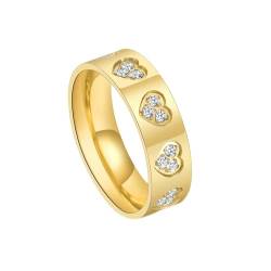 Gualiy Edelstahl Ringe für Männer, Gold Trauringe Eheringe 6MM Poliert Herz mit Zirkonia Ring Größe 52 (16.6) von Gualiy