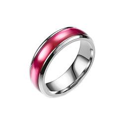 Gualiy Edelstahl Ringe für Männer, Silber Ring Damen 6MM mit Rosa Emaille Ring Größe 67 (21.3) von Gualiy