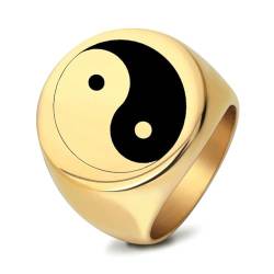 Gualiy Edelstahlring Männer, Gold Eheringe Freundschaftsringe Ringe 22MM mit Yin Yang Muster Ring Größe 70 (22.3) von Gualiy