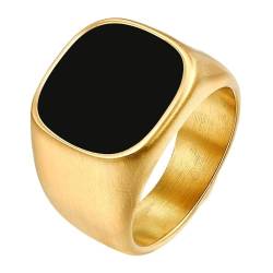 Gualiy Edelstahlringe Herren, Gold Herren Ringe Ehering 16MM Ring mit Rechteck Schwarz Epoxid Ring Größe 57 (18.1) von Gualiy