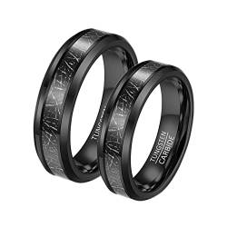 Gualiy Eheringe Wolfram Paar mit Gravur, Verlobungsring für Sie Und Ihn 6mm Schwarz Ring Eingelegt Metalllinie Größe Damen 54 (17.2) + Herren 62 (19.7) von Gualiy