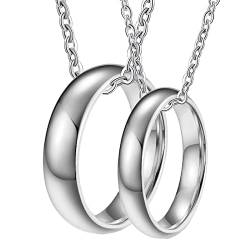 Gualiy Halskette Personalisiert Paar, Herren Wolfram Halskette 6mm 4mm Silber Poliert Ring Anhänger Damen 49 + Herren 62 von Gualiy