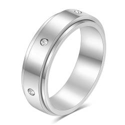 Gualiy Herren-Ring Edelstahl, Silber Eheringe Partnerringe 6MM Spinner Ring mit Zirkonia Ringe Größe 52 (16.6) von Gualiy