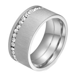 Gualiy Herren Ring Titan, Silber Damen Ringe Ehering 10MM Mattiert Fertig Ring mit Zirkonia Ringe Größe 57 (18.1) von Gualiy