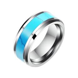 Gualiy Herren Ring Titan, Silber Verlobungsring und Ehering 8MM Ring mit Türkis Ringe Größe 67 (21.3) von Gualiy
