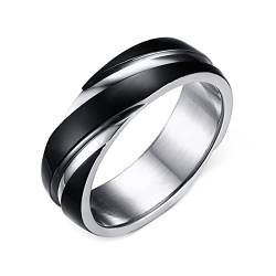 Gualiy Hochzeitsring Damen Schwarz, Titanring Herren Silber Schwarz Ring Breit 6mm Ringe Größe 52 (16.6) von Gualiy