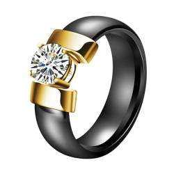 Gualiy Keramik Männer Ringe, Schwarz Gold Damen Ringe Ehering mit Rund Zirkonia Ringe Größe 67 (21.3) von Gualiy