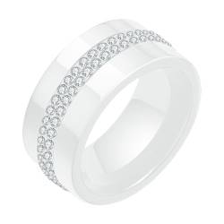Gualiy Keramik Ringe für Männer, Weiß Verlobungsring und Ehering 10MM Ring mit Weiß Zirkonia Ring Größe 52 (16.6) von Gualiy