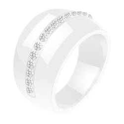 Gualiy Keramikring Männer, Weiß Ring Damen Hochzeit 14MM Ring mit Zirkonia Ringe Größe 57 (18.1) von Gualiy