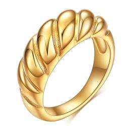 Gualiy Männer Ringe Edelstahl, Gold Verlobungsring und Ehering 8MM Twill Rillen Ringe Größe 65 (20.7) von Gualiy