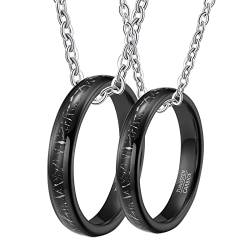 Gualiy Pärchen Kette Personalisiert, Halskette Wolfram mit Anhänger 4mm Schwarz Ring Eingelegt Metalllinie Paar Halsketten Damen 65 + Herren 54 von Gualiy