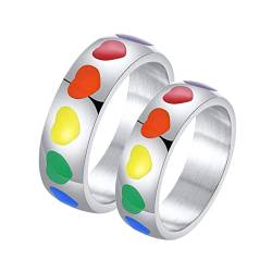 Gualiy Partnerringe Set Edelstahl, Partnerringe Eheringe Verlobungsringe Silber LGBT Ring mit Regenbogen Herz Emaille Größe Damen 52 (16.6) + Herren 54 (17.2) von Gualiy