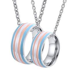 Gualiy Personalisierte Halskette Paar, Edelstahl Halskette LGBT Ring mit Mehrfarbig Emaille Halskette Damen 62 + Herren 54 von Gualiy
