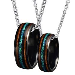 Gualiy Personalisierte Halskette Paare, Edelstahl Pärchen Halskette 8mm Schwarz Ring Einlegen Opal und Holz Halsketten Damen 60 + Herren 60 von Gualiy