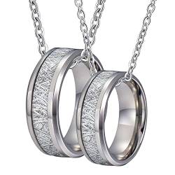 Gualiy Personalisierte Paar Halskette, Edelstahl Halsketten Anhänger 8mm Silber Ring Einlegen Silber Metall Halskette Damen 65 + Herren 67 von Gualiy