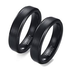 Gualiy Ring Paar Für Mann Und Frau, Wolfram Ring Ehering 5mm schwarz gebürsteter Ring, Damen 52 (16.6) & Herren 54 (17.2) von Gualiy