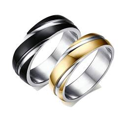 Gualiy Ring Paar Hochzeit, Ring Edelstahl 6 mm Schwarz vergoldeter Ring 6MM Ring Für Paare Damen 52 (16.6) & Herren 67 (21.3) von Gualiy