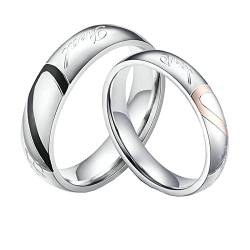 Gualiy Ring Paar Set Ring Für Männer, Ringe mit passendem Liebesherz Herren Ringe Silber, Damen 52 (16.6) & Herren 60 (19.1) von Gualiy