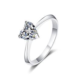 Gualiy Ring Silber 925 Damen, Verlobungsring und Ehering Herz Ring mit Moissanit 1ct Ringe Größe 53 (16.9) von Gualiy