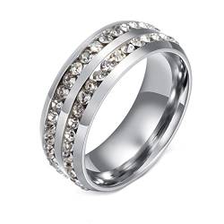 Gualiy Ringe Edelstahl Damen, Herrenringe In Silber 2 Reihiger Zirkonia Ring Breit 8mm Ringe Größe 65 (20.7) von Gualiy
