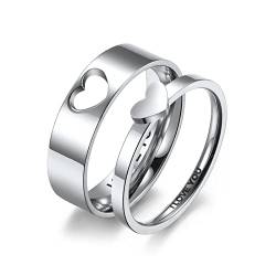 Gualiy Ringe Edelstahl Hochzeit, Verlobungsring für Mann und Frau Matching Herz Ring I Love You Größe Damen 54 (17.2) + Herren 65 (20.7) von Gualiy