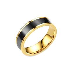 Gualiy Ringe Edelstahl Männer, Gold Damen Ring 6MM mit Schwarz Emaille Ring Größe 57 (18.1) von Gualiy