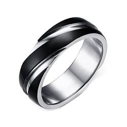 Gualiy Ringe Hochzeit Herren, Ring Damen Titan Silber Schwarz Ring Breit 6mm Ring Größe 60 (19.1) von Gualiy