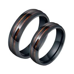 Gualiy Ringe Paare Edelstahl mit Gravur, Eheringe Partnerringe 6mm Schwarz Ring Eingelegt Holz Größe Damen 57 (18.1) + Herren 57 (18.1) von Gualiy