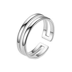 Gualiy Ringe für Damen Edelstahl, Silber Damen Ring Doppelschicht Kreis Offen Ring Größe 57 (18.1) von Gualiy