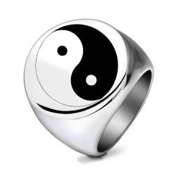 Gualiy Titan Herren Ring, Silber Verlobungsring und Ehering 22MM mit Yin Yang Muster Ring Größe 62 (19.7) von Gualiy