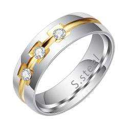 Gualiy Titan Männer Ringe, Silber Gold Eheringe Freundschaftsringe 6MM Zweifarbig Ring mit Rund Zirkonia Ringe Größe 62 (19.7) von Gualiy