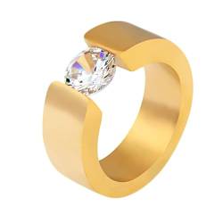 Gualiy Titan Ring Männer, Gold Verlobungsring und Ehering 8MM Ring mit Rund Zirkonia Ringe Größe 54 (17.2) von Gualiy