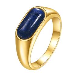 Gualiy Titan Ring für Männer, Gold Hochzeit Damen Ringe mit Oval Blau Stein Ringe Größe 60 (19.1) von Gualiy