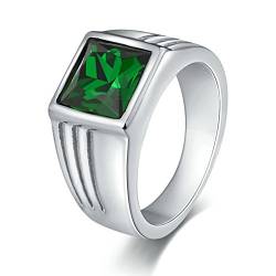 Gualiy Titan Ringe für Männer, Ring Herren SilberQuadrat Form Grün Zirconia Ring Größe 62 (19.7) von Gualiy